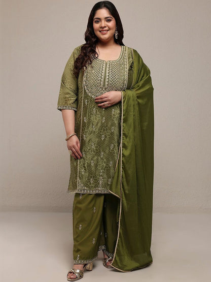 Dhiyona Women's Plus Size Ethnic Motifs Printed Kurta with Palazzos & With Dupatta