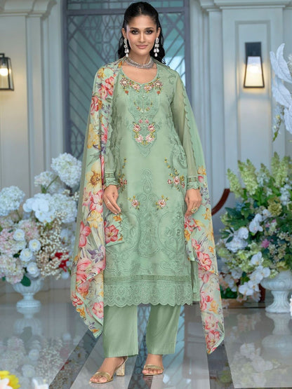 Women Floral Embroidered Regular Thread Work Kurta with Trousers & With Dupatta