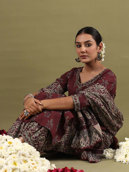 Dhiyona IE Floral Printed Pure Cotton Straight Kurta With Salwar & Dupatta