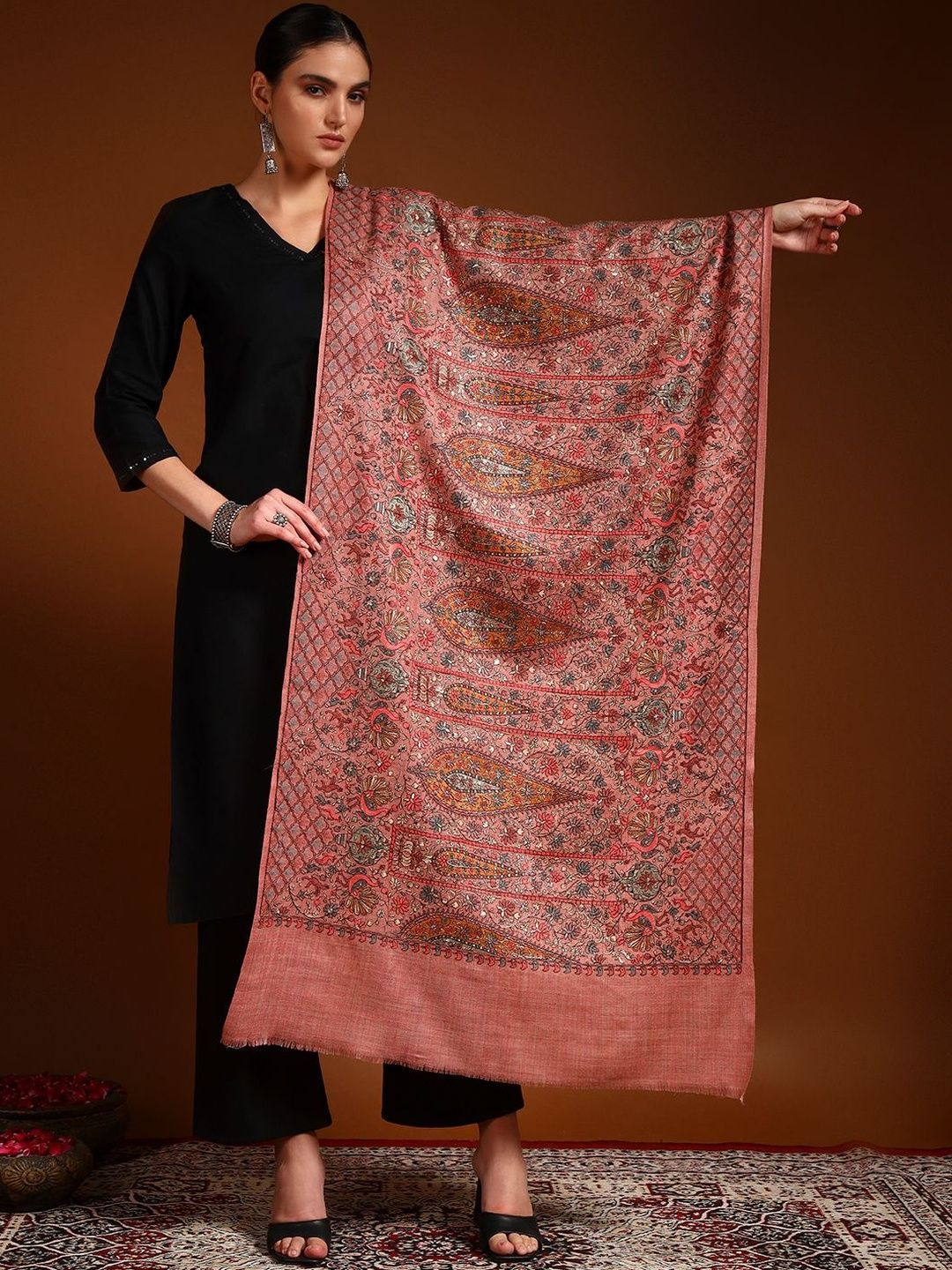 Dhiyona PA Women Ethnic Motifs Embroidered Shawl