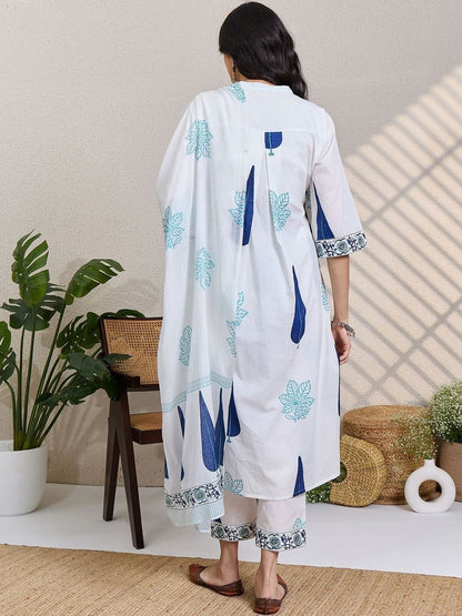 Women Ethnic Motifs Printed Regular Pure Cotton Kurta with Trousers & With Dupatta