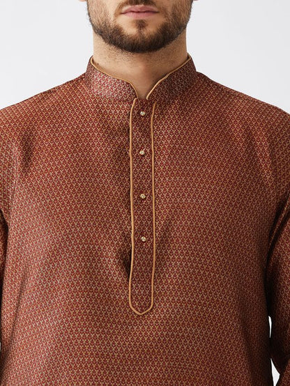 Men's Maroon Silk Blend Straight Kurta and Dhoti Set