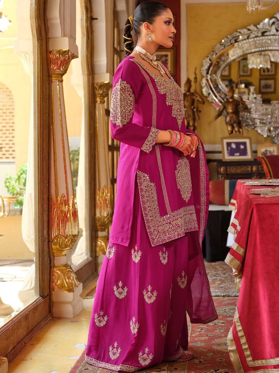 Women Ethnic Motifs Embroidered Kurta with Palazzo & Dupatta