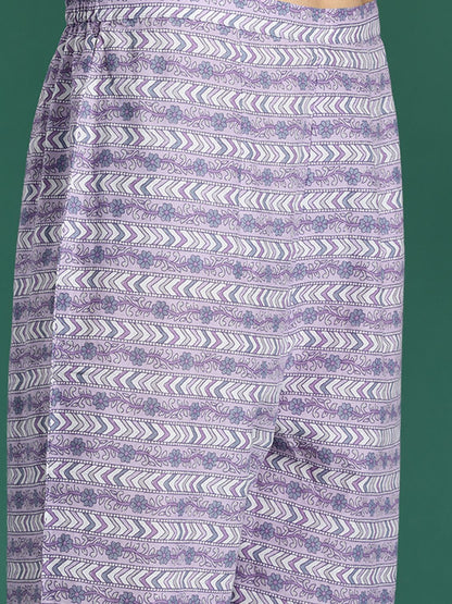 Floral Printed Pleated Pure Cotton Kurta With Trousers & Dupatta