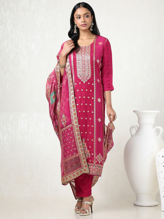Dhiyona SO Women's Women Floral Printed Regular Beads and Stones Kurta with Trousers & With Dupatta