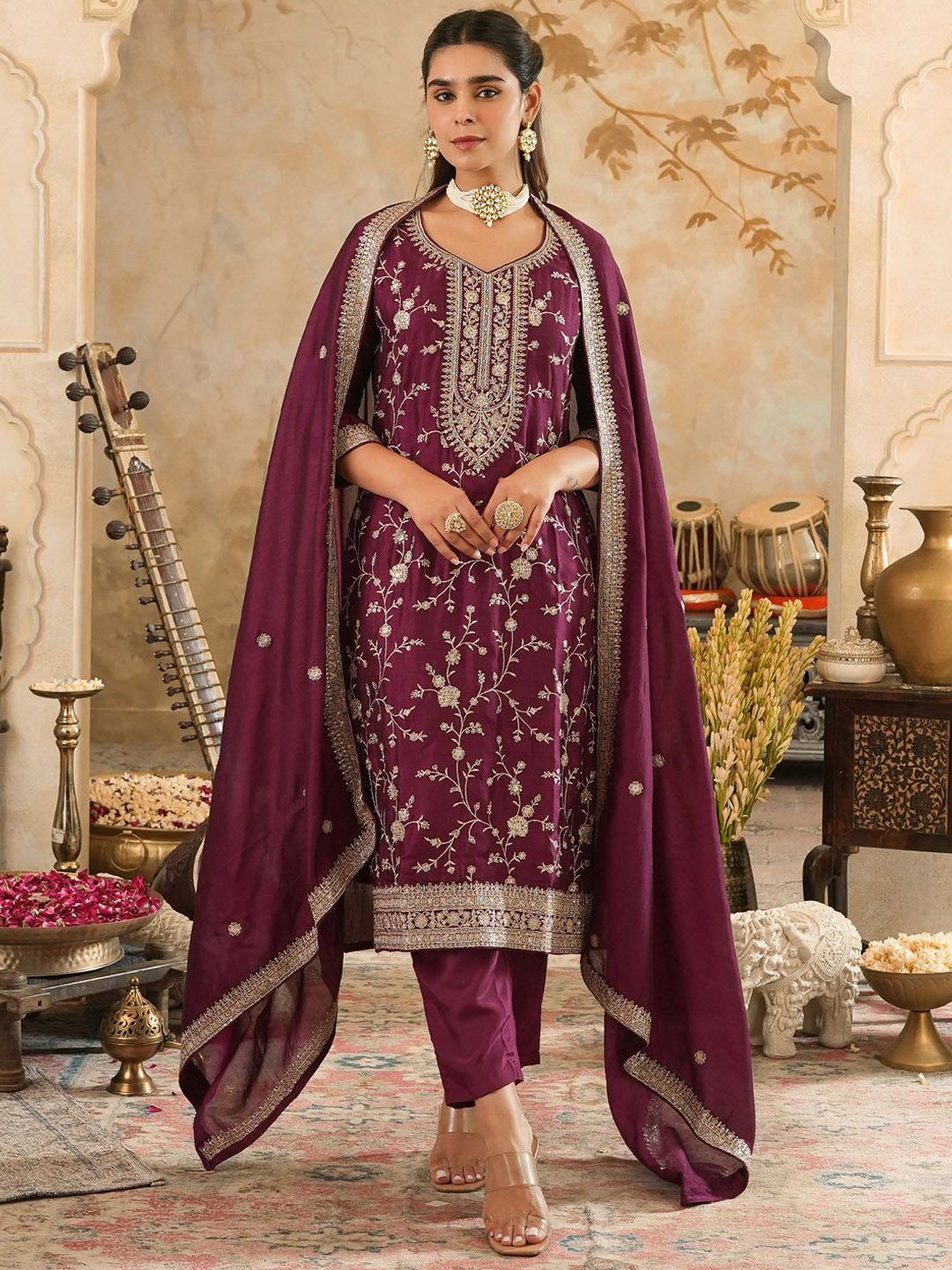 Women Ethnic Motifs Embroidered Kurta with Trousers & Dupatta