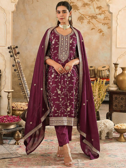 Women Ethnic Motifs Embroidered Kurta with Trousers & Dupatta