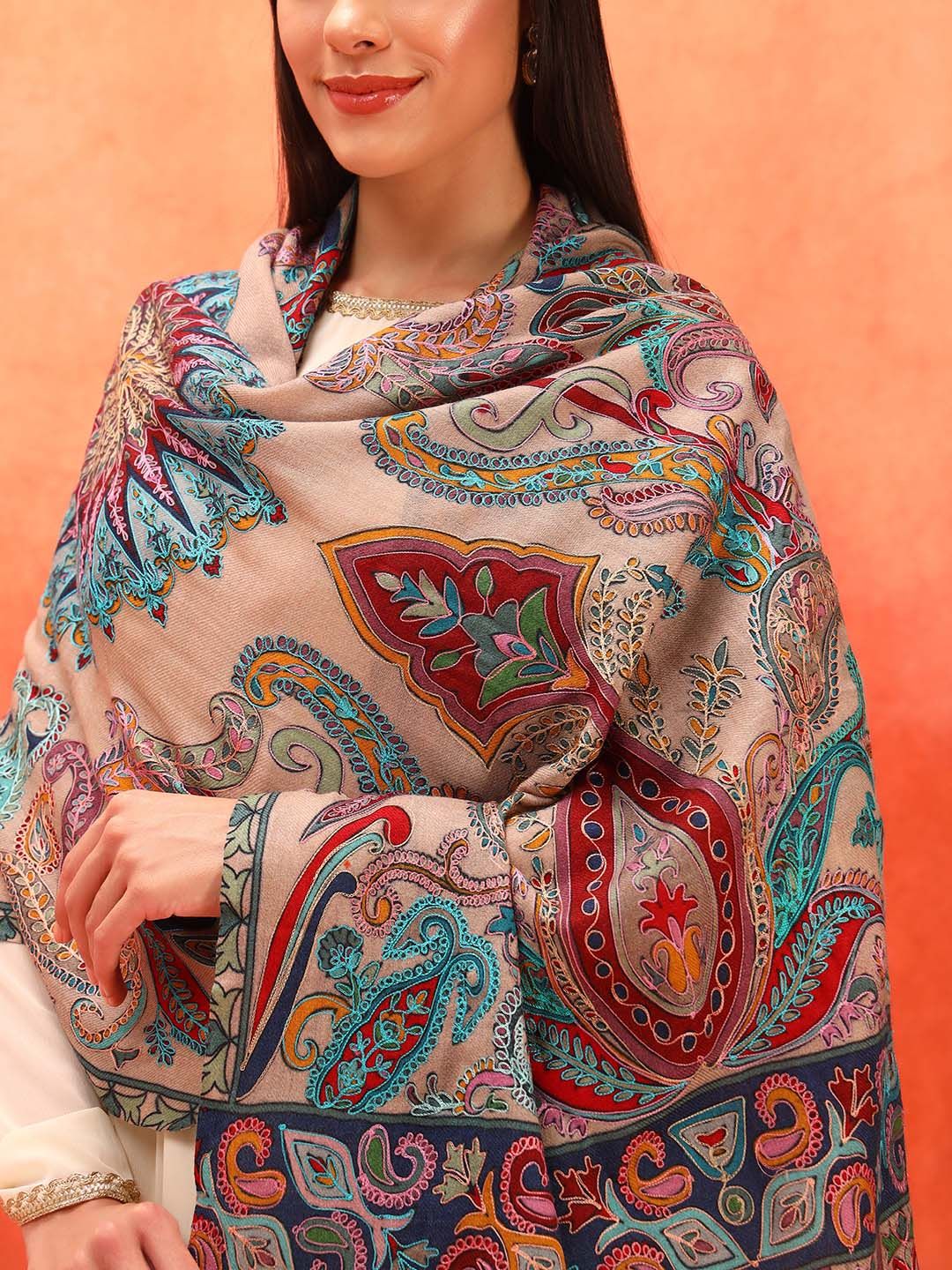 Dhiyona PA Ethnic Motifs Embroidered Shawl