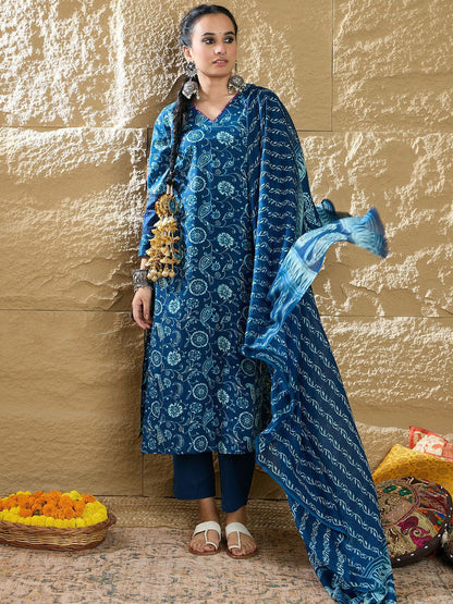 Dhiyona IE Women Paisley Printed Pure Cotton Kurta with Trousers & Dupatta