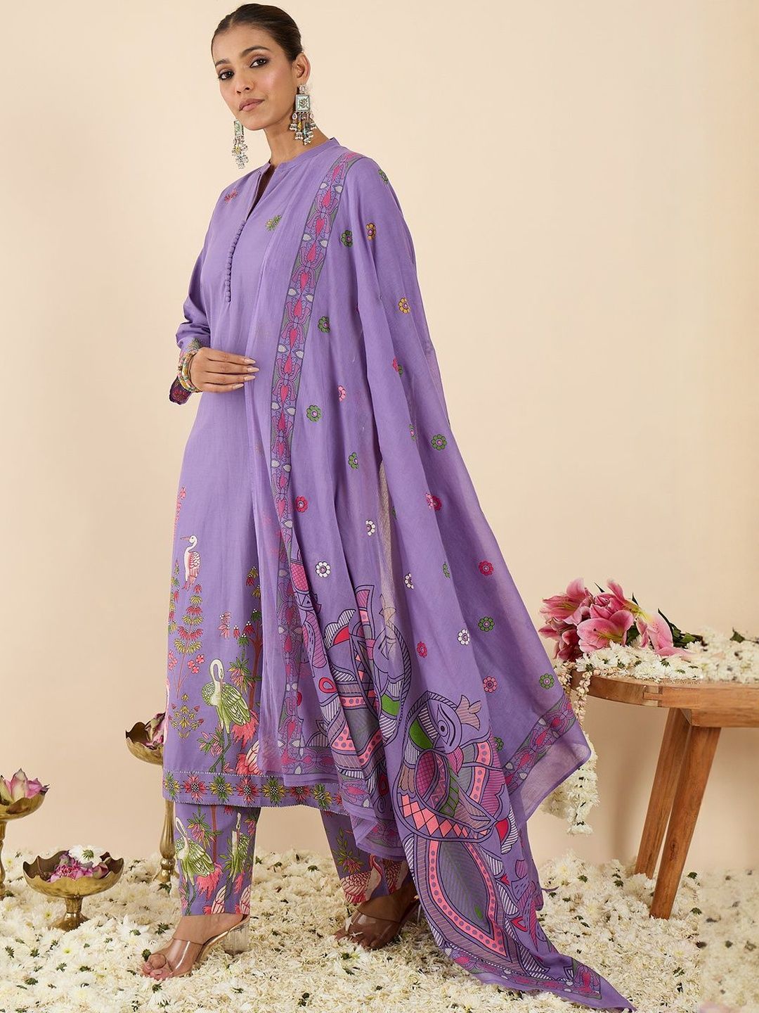 Women Ethnic Motifs Printed Regular Pure Cotton Kurta with Trousers & With Dupatta