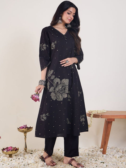 Floral Printed Pure Cotton Kurta With Trouser