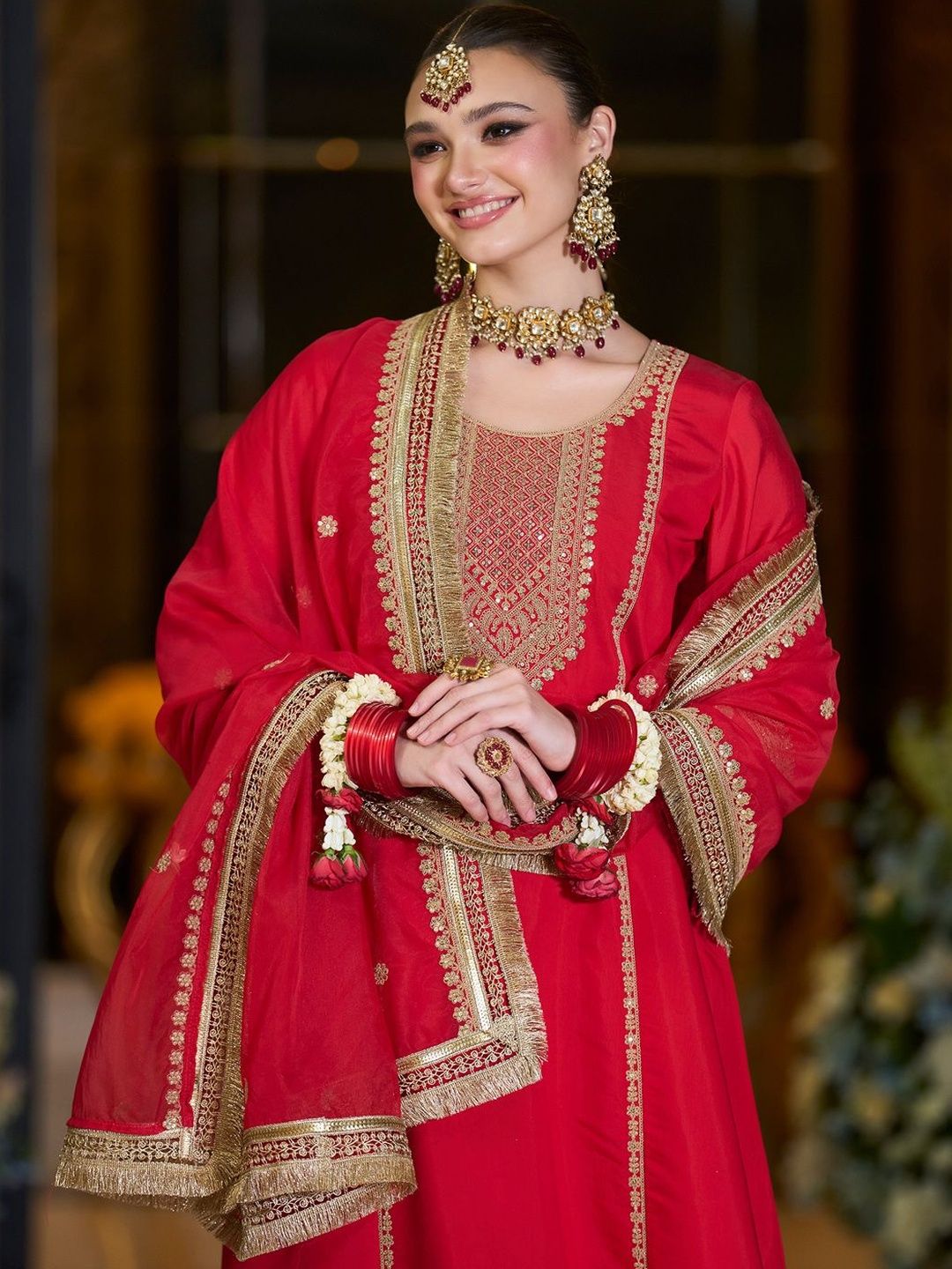 Women Ethnic Motifs Embroidered A-Line Kurta with Trousers & Dupatta