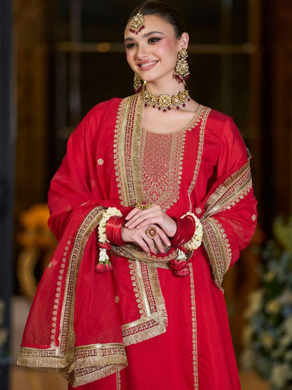 Women Ethnic Motifs Embroidered A-Line Kurta with Trousers & Dupatta