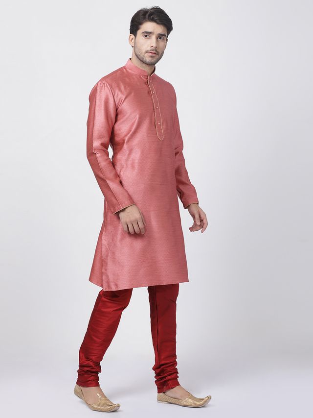 Men's Pink Silk Blend Straight Kurta Pyjama Set