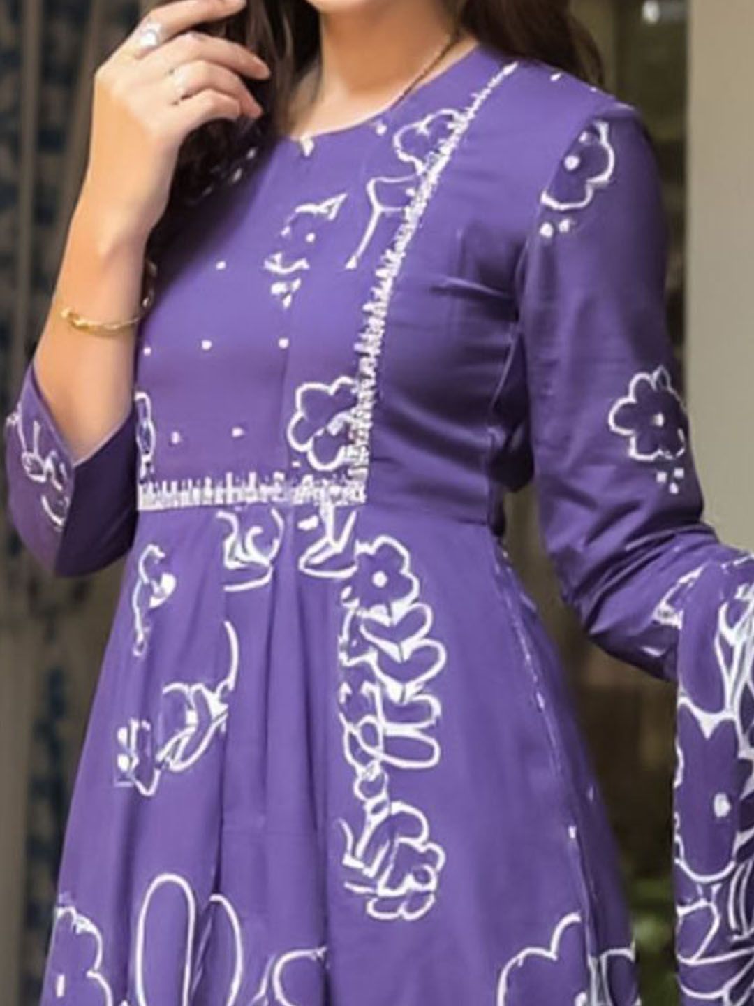 Floral Printed Pure Cotton A Line Kurta With Trousers & Dupatta