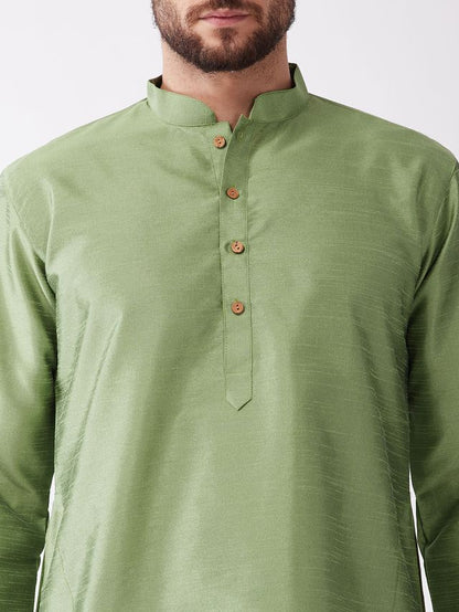 Men's Mint Green Silk Blend Straight Kurta Pyjama Set