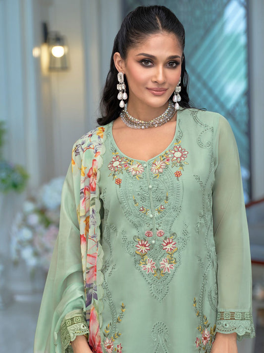 Women Floral Embroidered Thread Work Kurta with Trousers & Dupatta