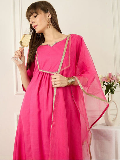 Floral Printed Thread Work Pure Cotton Kurta With Palazzos