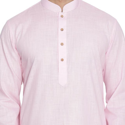 Men's Pink Cotton Linen Straight Kurta Pyjama Set