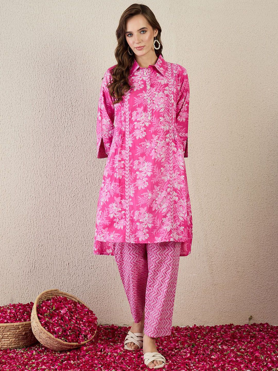 Floral Printed A-Line Pure Cotton Kurta With Trouser