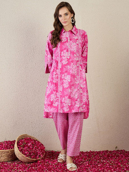 Floral Printed A-Line Pure Cotton Kurta With Trouser