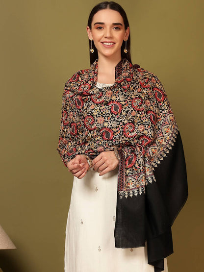 Dhiyona PA Paisley Embroidered Ruhani Woolen Nalki Shawl