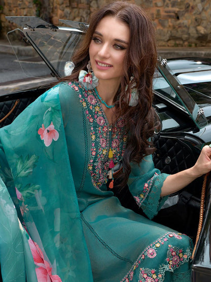 Floral Embroidered Thread Work Kurta With Trousers & Dupatta