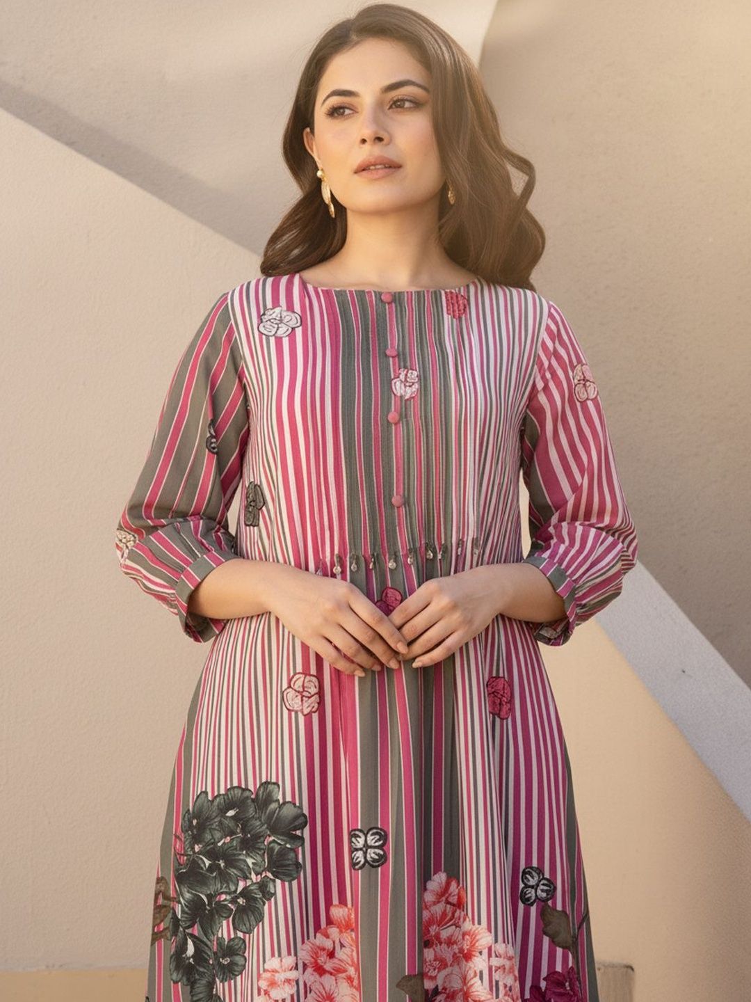 Women Floral Printed Regular Pure Cotton Kurta with Trousers