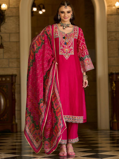 Women Ethnic Motifs Embroidered Regular Thread Work Kurta & Trousers With Dupatta