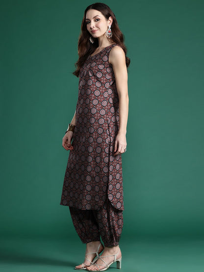 Dhiyona IE Ajrakh Printed Regular Pure Cotton Kurta with Salwar