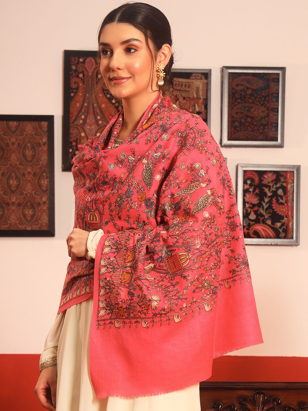 Dhiyona PA Ethnic Motifs Embroidered Woollen Shawl