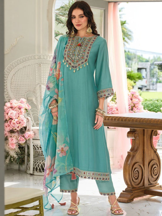 Women Ethnic Motifs Embroidered Kurta with Trousers & Dupatta