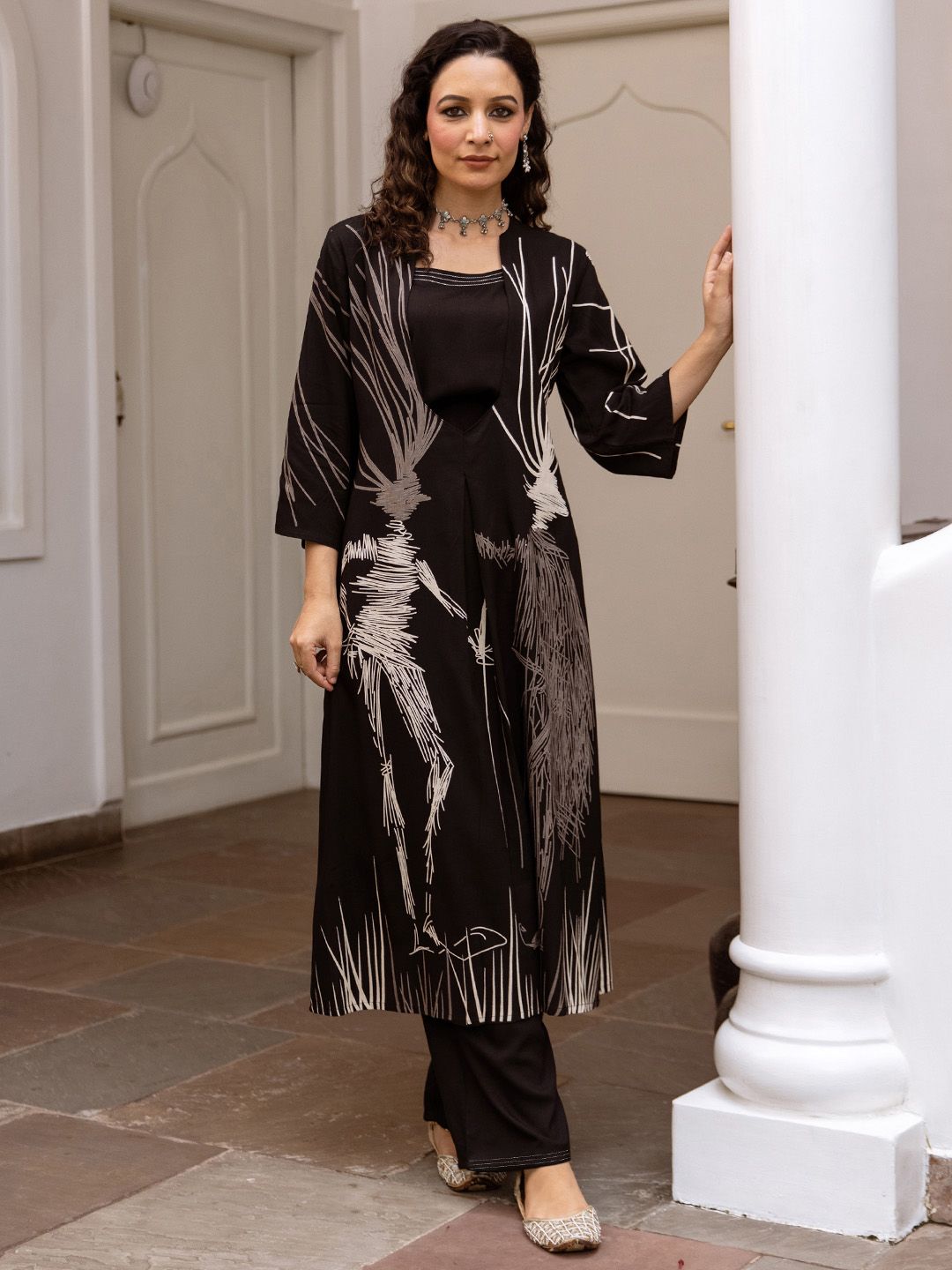 Abstract Printed Regular Straight Kurta with Palazzos