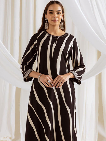 Women Striped Printed Beads and Stones Kurta with Palazzos