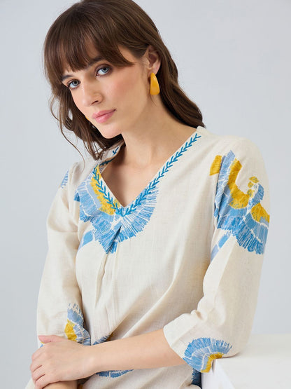 Women Ethnic Motifs Printed Regular Thread Work Pure Cotton Kurta with Palazzos