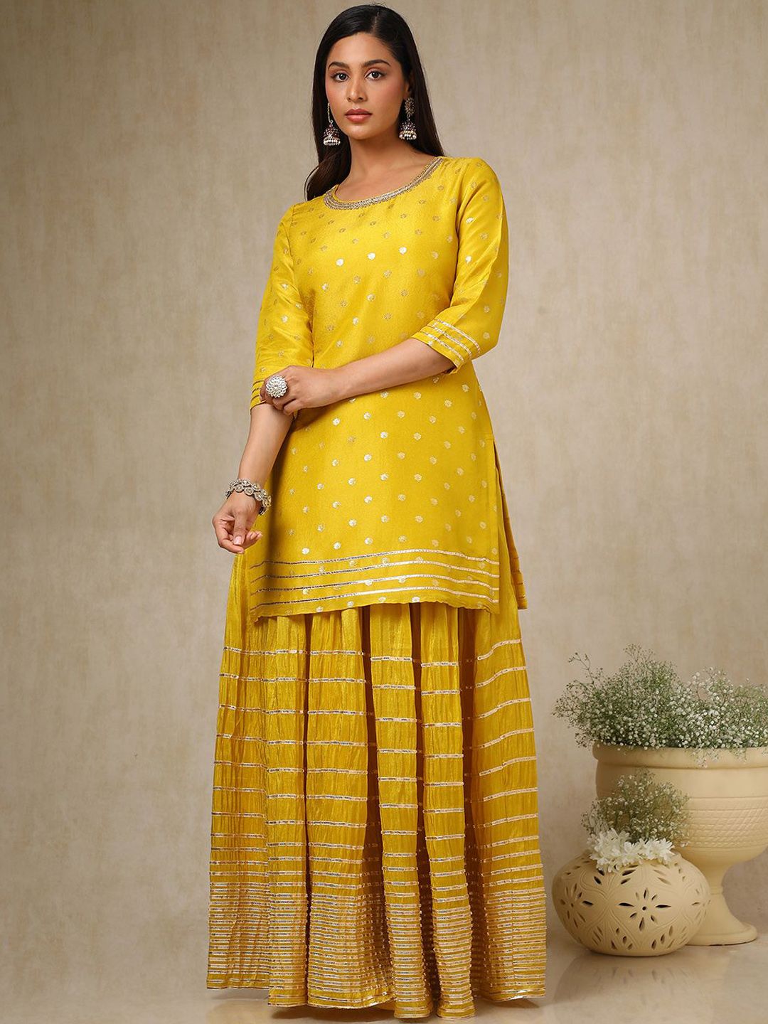 Dhiyona SO Women's Women Ethnic Motifs Regular Beads and Stones Kurta with Skirt & With Dupatta