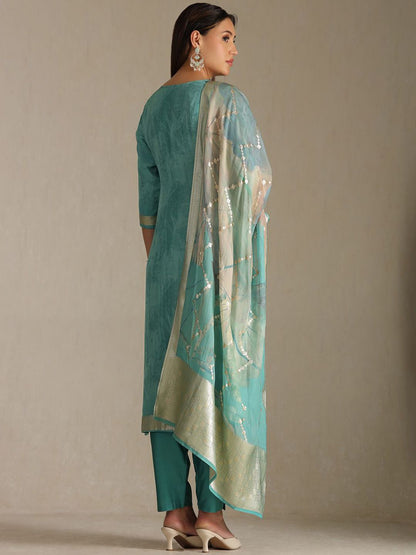 Dhiyona SO Women's Women Woven Design Regular Mirror Work Kurta with Trousers & With Dupatta