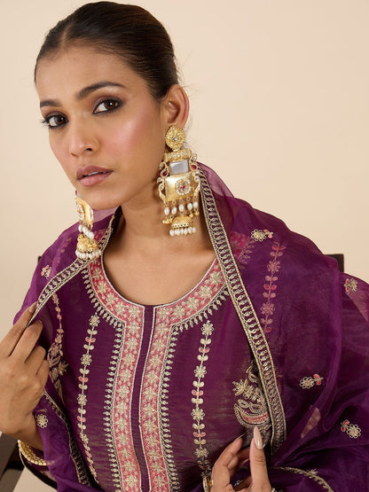 Women Ethnic Motifs Embroidered Regular Kurta with Palazzos & With Dupatta