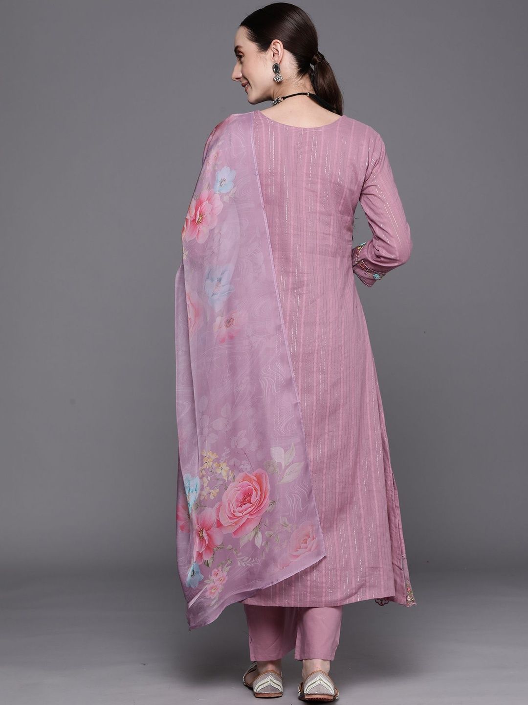 Women Floral Embroidered Cotton Kurta with Trousers & Dupatta
