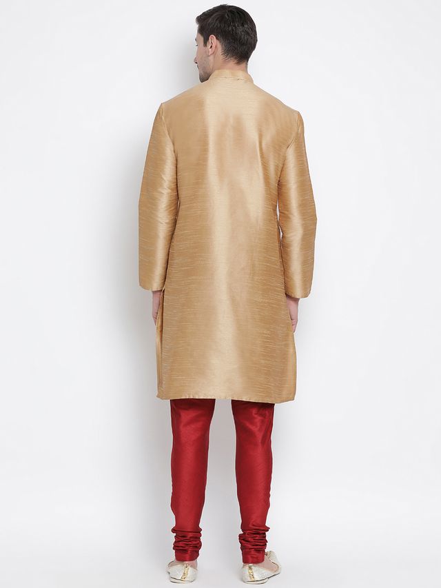 Men's Gold Silk Blend Straight Kurta Pyjama Set