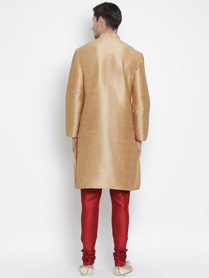 Men's Gold Silk Blend Straight Kurta Pyjama Set