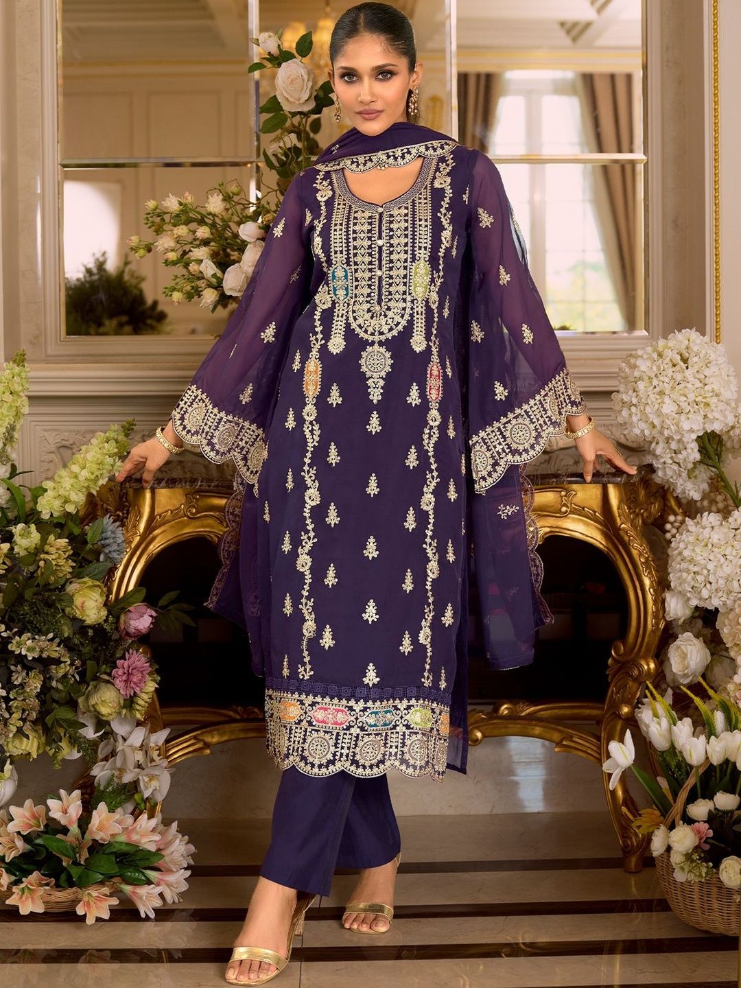 Women Ethnic Motifs Embroidered Kurta with Trousers & Dupatta