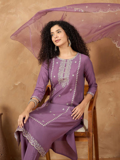 Dhiyona VA Women's Ethnic Motifs Embroidered Kurta with Pyjama & Dupatta