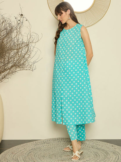 Dhiyona IE Women Printed Round Neck Cotton Tunic and Trousers Co-Ords