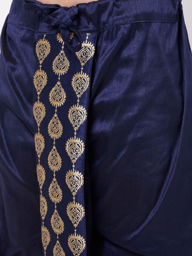 Men's Gold Silk Blend Straight Kurta and Dhoti Set