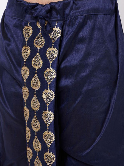Men's Gold Silk Blend Straight Kurta and Dhoti Set