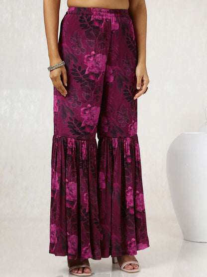 Dhiyona SO Women's Floral Printed Mirror Work Straight Kurta with Sharara & Dupatta