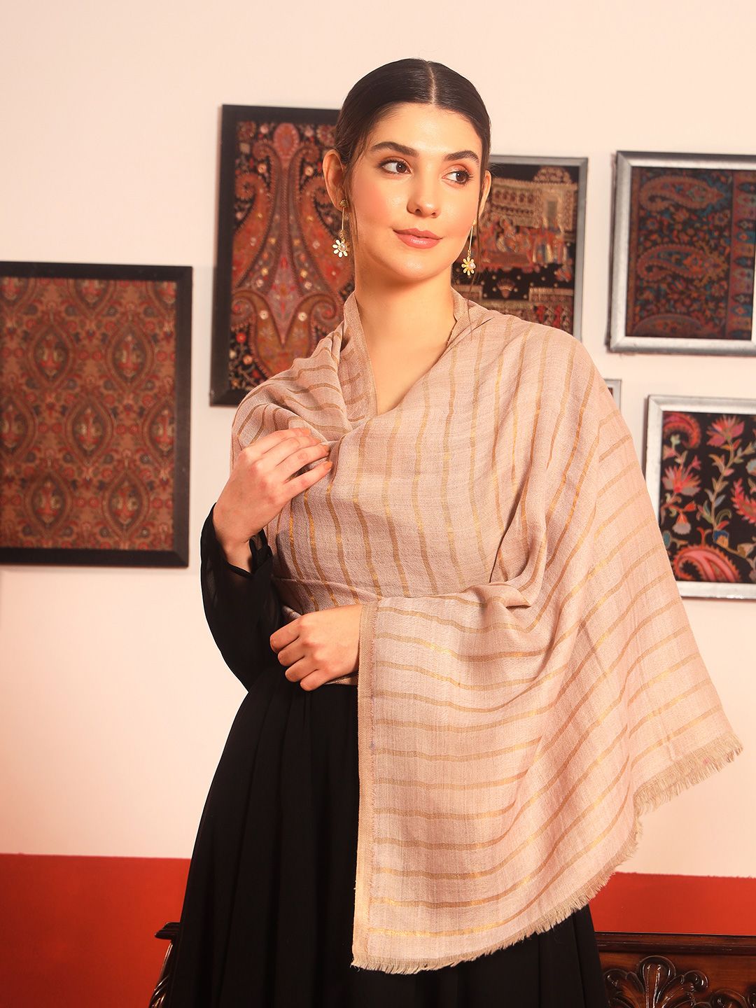 Dhiyona PA Striped Woven Design Woollen Reversible Shawl