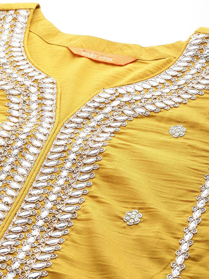 Dhiyona IE Ethnic Motifs Embroidered Gotta Patti Kurta with Trousers & Dupatta