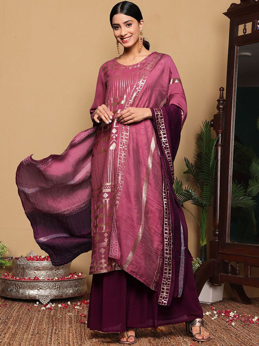 Dhiyona VA Women's Embroidered Regular Sequinned Kurta with Sharara & With Dupatta